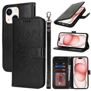 For iPhone 15 Plus Double Fold Printed Embossing Leather Phone Case(Black)