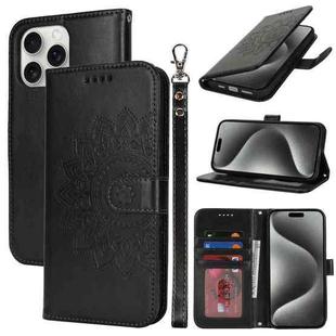 For iPhone 15 Pro Max Double Fold Printed Embossing Leather Phone Case(Black)