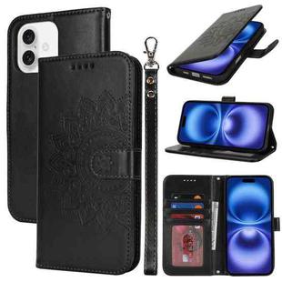 For iPhone 16 Double Fold Printed Embossing Leather Phone Case(Black)