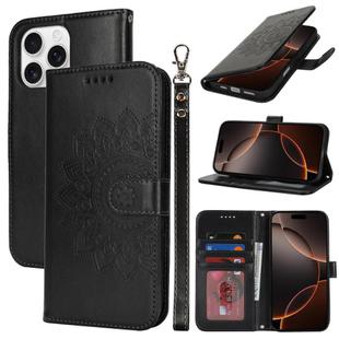 For iPhone 16 Pro Double Fold Printed Embossing Leather Phone Case(Black)