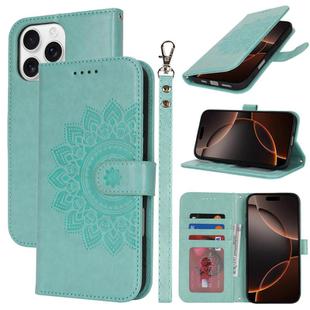 For iPhone 16 Pro Double Fold Printed Embossing Leather Phone Case(Mint Green)