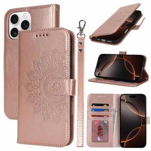 For iPhone 16 Pro Double Fold Printed Embossing Leather Phone Case(Rose Gold)