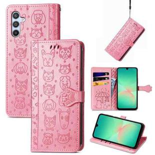 For Samsung Galaxy A26 5G Cat and Dog Embossed Leather Phone Case(Pink)