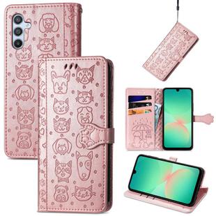 For Samsung Galaxy A26 5G Cat and Dog Embossed Leather Phone Case(Rose Gold)