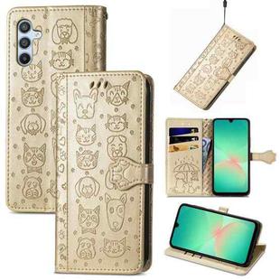 For Samsung Galaxy A26 5G Cat and Dog Embossed Leather Phone Case(Gold)