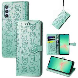 For Samsung Galaxy A26 5G Cat and Dog Embossed Leather Phone Case(Green)