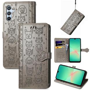 For Samsung Galaxy A26 5G Cat and Dog Embossed Leather Phone Case(Gray)