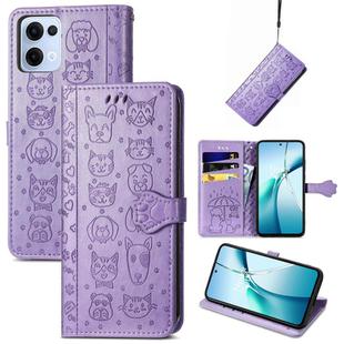 For OPPO Reno13 Cat and Dog Embossed Leather Phone Case(Purple)
