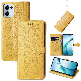 For OPPO Reno13 Pro Cat and Dog Embossed Leather Phone Case(Yellow)