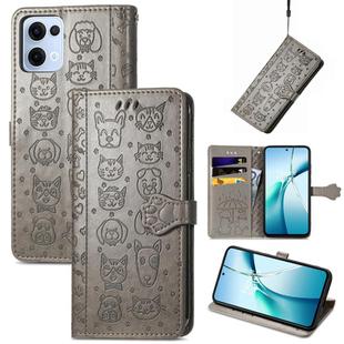 For OPPO Reno13 Pro Cat and Dog Embossed Leather Phone Case(Gray)