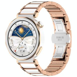18mm Zinc Alloy Butterfly Buckle Ceramic White Metal Watch Band(Rose Gold+White)