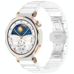 18mm Zinc Alloy Butterfly Buckle Ceramic White Metal Watch Band(White)