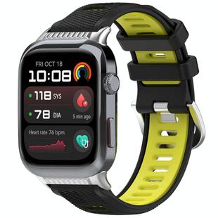 For Huawei Watch D2 Silver Metal Head Two Color Silicone Watch Band(Black+Lime)