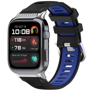 For Huawei Watch D2 Silver Metal Head Two Color Silicone Watch Band(Black+Blue)