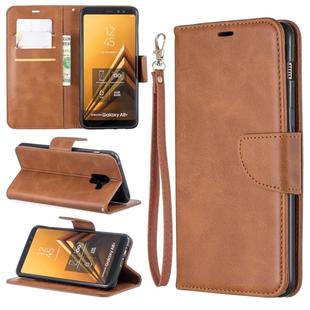 Retro Lambskin Texture Pure Color Horizontal Flip PU Leather Case for Galaxy A8 Plus 2018, with Holder & Card Slots & Wallet & Lanyard(Brown)