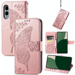 For Fujitsu Arrows We2 Plus / F-51E Butterfly Love Flower Embossed Leather Phone Case(Rose Gold)