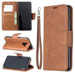 Retro Lambskin Texture Pure Color Horizontal Flip PU Leather Case for Galaxy A8 2018 & A530, with Holder & Card Slots & Wallet & Lanyard(Brown)
