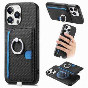 For iPhone 15 Pro Max Carbon Fiber Ring Side Insert Card Bag MagSafe Phone Case(Black)