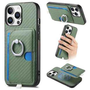 For iPhone 12 Pro Max Carbon Fiber Ring Side Insert Card Bag MagSafe Phone Case(Green)