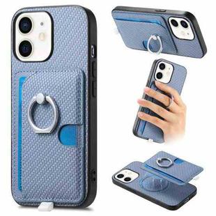 For iPhone 11 Carbon Fiber Ring Side Insert Card Bag MagSafe Phone Case(Blue)