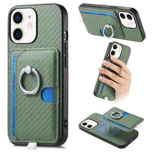 For iPhone 11 Carbon Fiber Ring Side Insert Card Bag MagSafe Phone Case(Green)