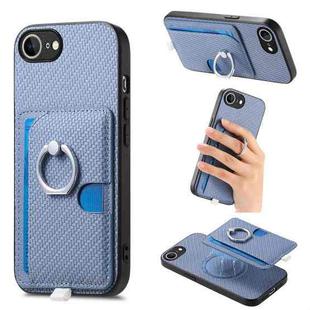 For iPhone 7 / 8 / SE 2022 Carbon Fiber Ring Side Insert Card Bag MagSafe Phone Case(Blue)