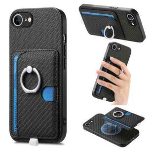 For iPhone 7 / 8 / SE 2022 Carbon Fiber Ring Side Insert Card Bag MagSafe Phone Case(Black)