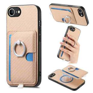 For iPhone 7 / 8 / SE 2022 Carbon Fiber Ring Side Insert Card Bag MagSafe Phone Case(Khaki)
