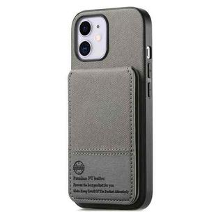 For iPhone 11 Twill Fabric Leather Vertical Flip RFID Card Bag Phone Case(Gray)