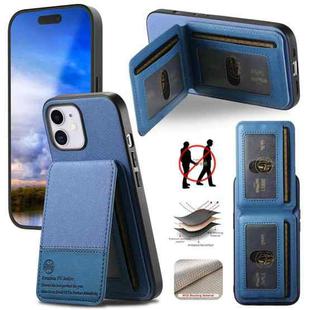 For iPhone 11 Twill Fabric Leather Vertical Flip RFID Card Bag Phone Case(Blue)