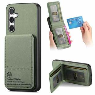 For Samsung Galaxy S24 FE 5G Twill Fabric Leather Vertical Flip RFID Card Bag Phone Case(Green)