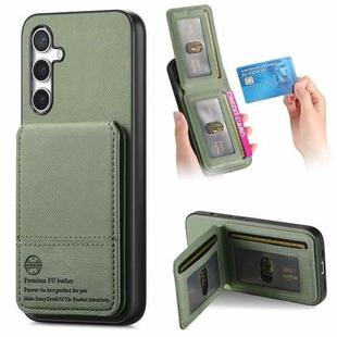 For Samsung Galaxy S24+ 5G Twill Fabric Leather Vertical Flip RFID Card Bag Phone Case(Green)