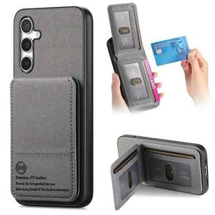 For Samsung Galaxy S23 FE 5G Twill Fabric Leather Vertical Flip RFID Card Bag Phone Case(Gray)