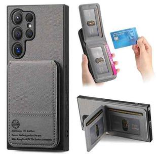 For Samsung Galaxy S23 Ultra 5G Twill Fabric Leather Vertical Flip RFID Card Bag Phone Case(Gray)