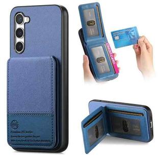 For Samsung Galaxy S21 5G Twill Fabric Leather Vertical Flip RFID Card Bag Phone Case(Blue)