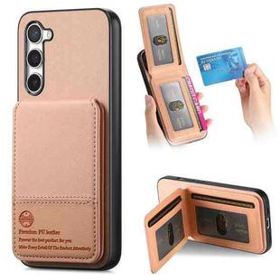 For Samsung Galaxy S21 5G Twill Fabric Leather Vertical Flip RFID Card Bag Phone Case(Pink)