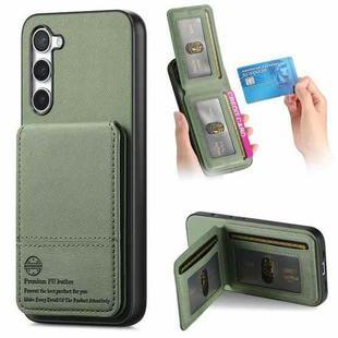 For Samsung Galaxy S21 5G Twill Fabric Leather Vertical Flip RFID Card Bag Phone Case(Green)