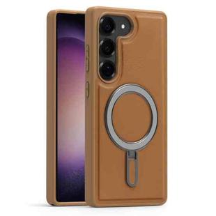 For Samsung Galaxy S23+ 5G Silver Shield MagSafe Holder Shockproof Phone Case(Brown)