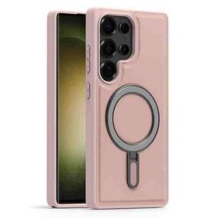 For Samsung Galaxy S23 Ultra 5G Silver Shield MagSafe Holder Shockproof Phone Case(Pink)