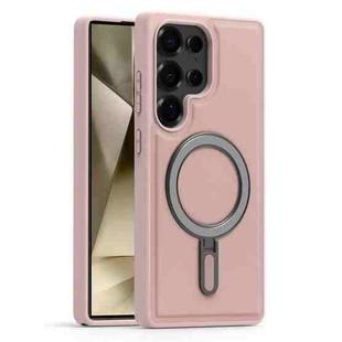 For Samsung Galaxy S24 Ultra 5G Silver Shield MagSafe Holder Shockproof Phone Case(Pink)
