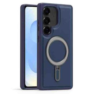 For Samsung Galaxy S25 5G Silver Shield MagSafe Holder Shockproof Phone Case(Deep Blue)