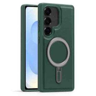 For Samsung Galaxy S25 5G Silver Shield MagSafe Holder Shockproof Phone Case(Green)