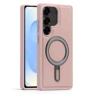 For Samsung Galaxy S25+ 5G Silver Shield MagSafe Holder Shockproof Phone Case(Pink)