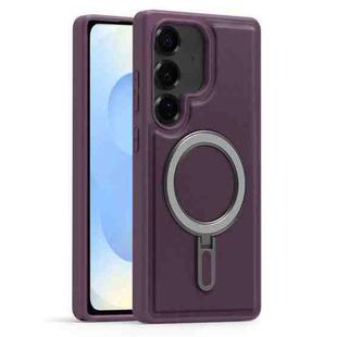 For Samsung Galaxy S25+ 5G Silver Shield MagSafe Holder Shockproof Phone Case(Purple)