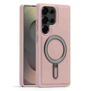 For Samsung Galaxy S25 Ultra 5G Silver Shield MagSafe Holder Shockproof Phone Case(Pink)