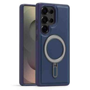 For Samsung Galaxy S25 Ultra 5G Silver Shield MagSafe Holder Shockproof Phone Case(Deep Blue)