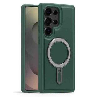 For Samsung Galaxy S25 Ultra 5G Silver Shield MagSafe Holder Shockproof Phone Case(Green)