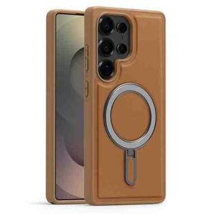 For Samsung Galaxy S25 Ultra 5G Silver Shield MagSafe Holder Shockproof Phone Case(Brown)