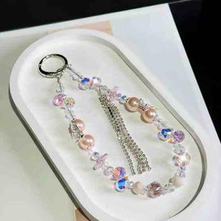 Alloy Butterfly Tassel Beads Mobile Phone Chain(Pink)
