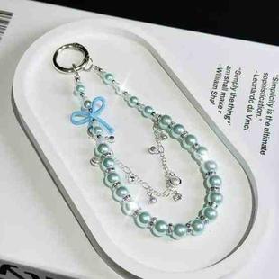Bow Glass Pearl Mobile Phone Chain(Blue)